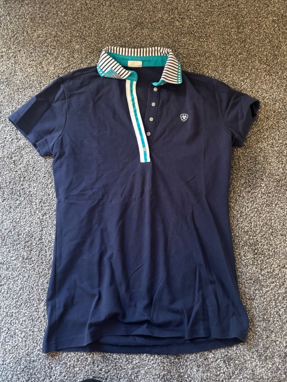 Ariat Navy Short Sleeve Polo with Teal & White Trim